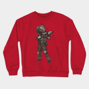 Futuristic Soldier Takes Aim with Assault Rifle Crewneck Sweatshirt